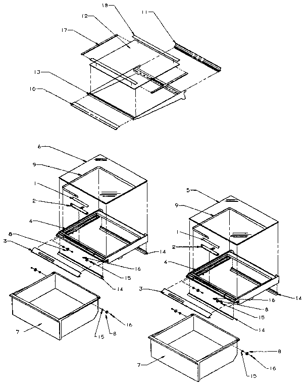 REFRIGERATOR SHELVING AND DRAWERS