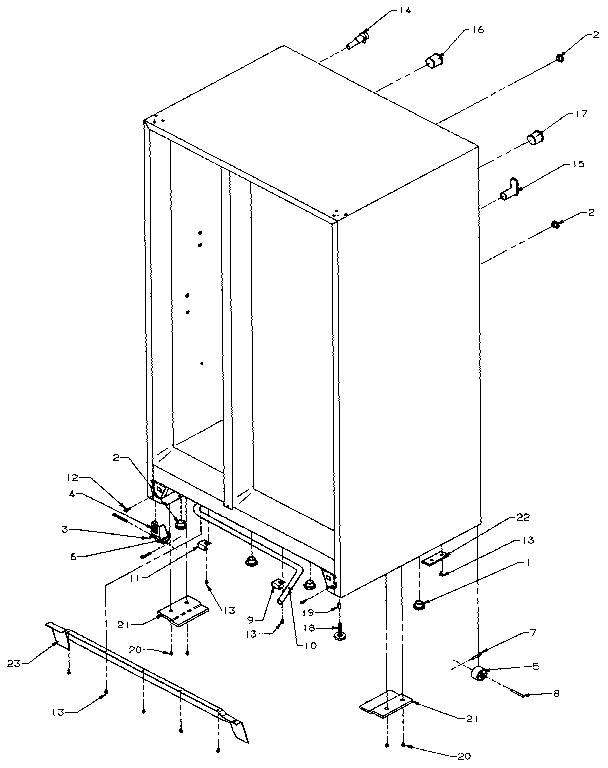 Drain, rollers, and cabinet back