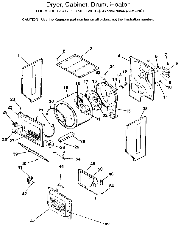 Dryer, cabinet, drum, heater
