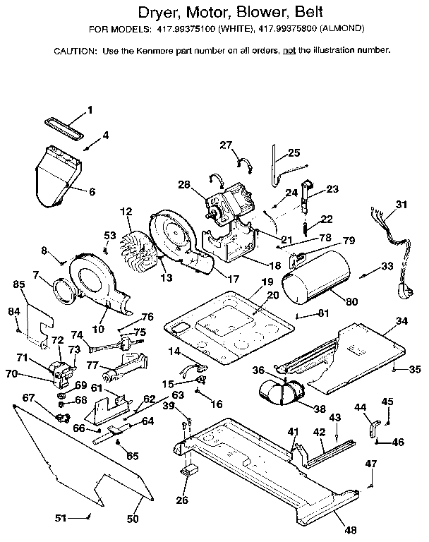 Dryer, motor, blower, belt