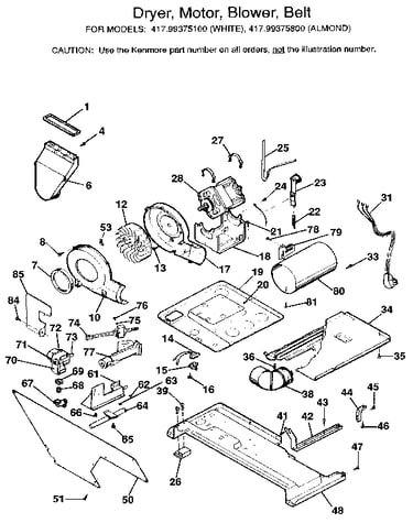 Dryer, motor, blower, belt