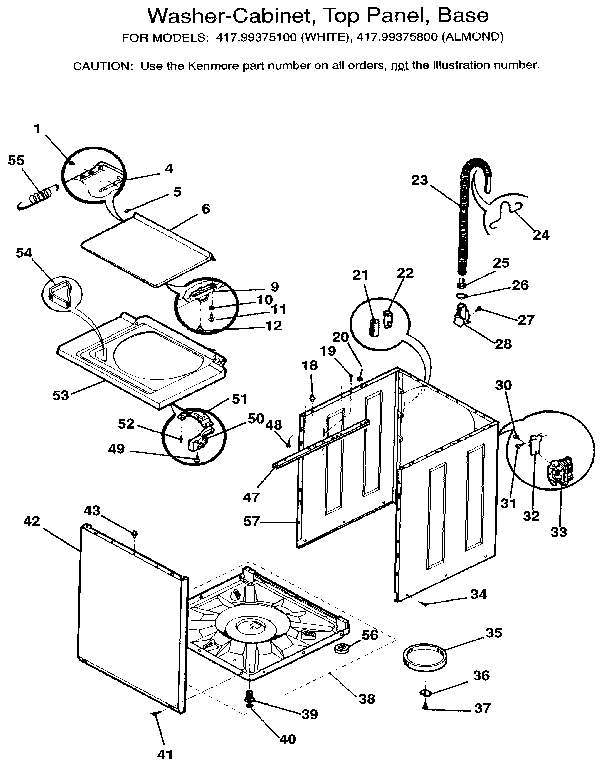 Washer-cabinet, top panel, base