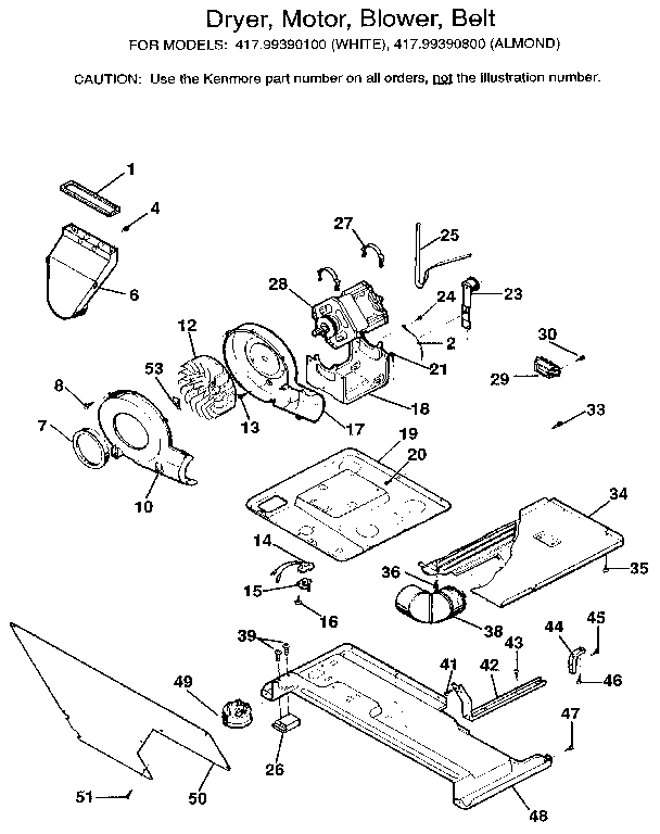 Dryer, motor, blower, belt