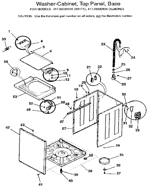 Washer-cabinet, top panel, base