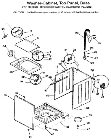 Washer-cabinet, top panel, base