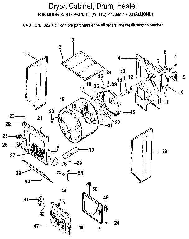 Dryer, cabinet, drum, heater