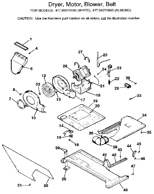 Dryer, motor, blower, belt