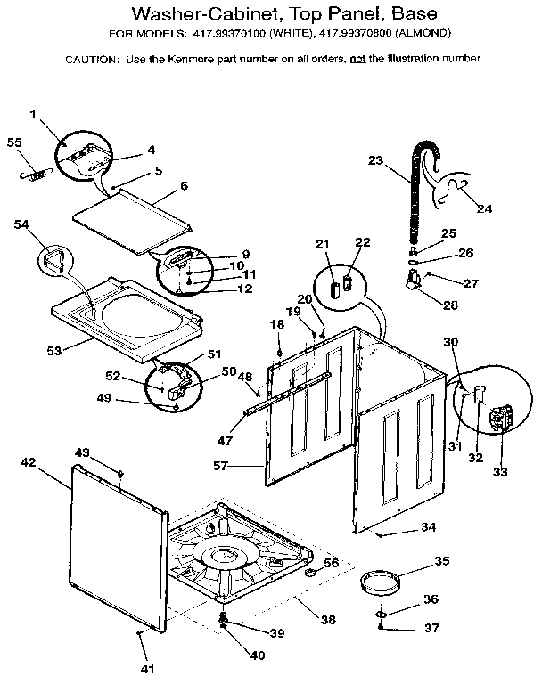 Washer-cabinet, top panel, base