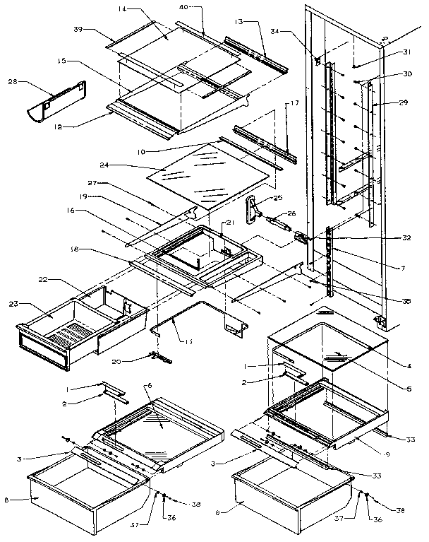 Refrigerator shelving and drawers
