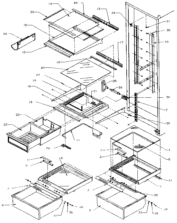 Refrigerator shelving and drawers