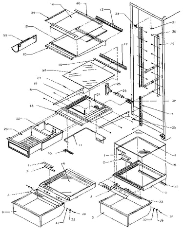 Refrigerator shelving and drawers