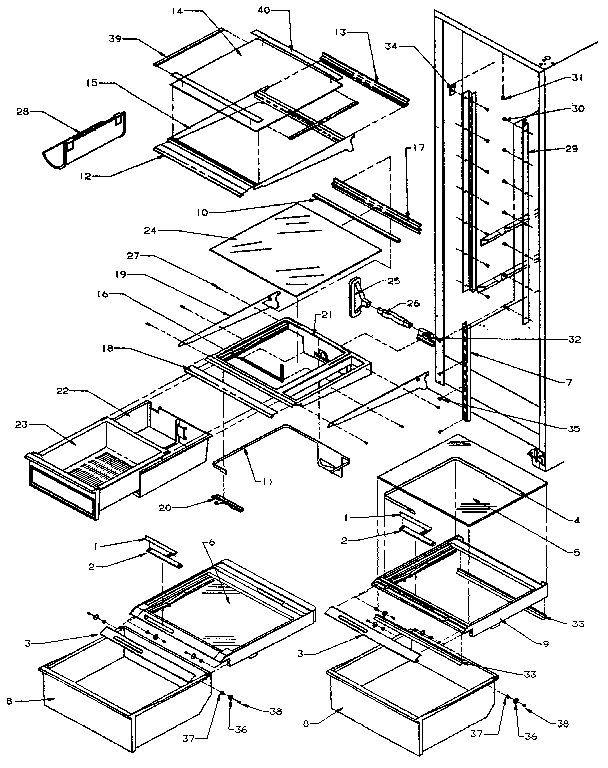 Refrigerator shelving and drawers