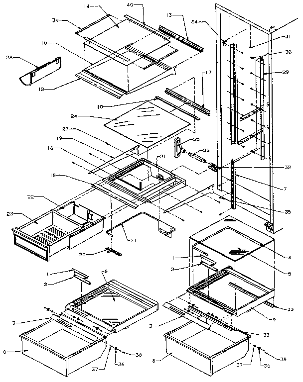 Refrigerator shelving and drawers
