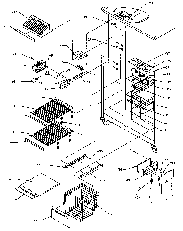 Freezer shelving and refrigerator light