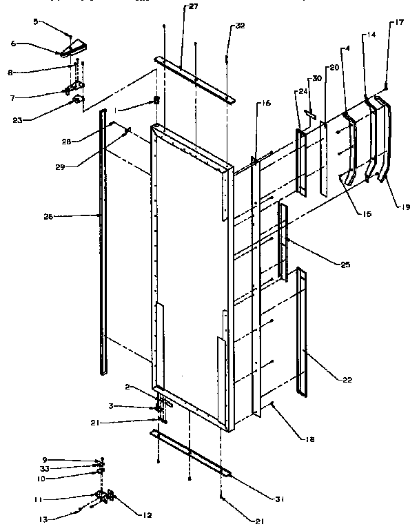 Refrigerator door hinge and trim parts