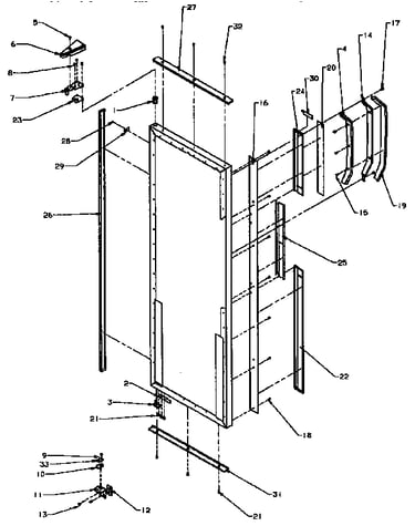 Refrigerator door hinge and trim parts