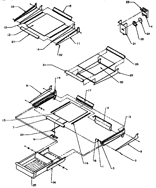 REFRIGERATOR SHELVING AND DRAWERS