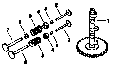 Camshaft and valves