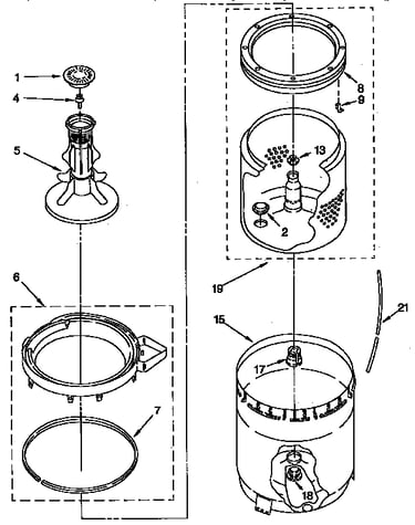 Agitator, basket, and tub parts