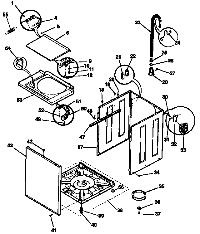 Washer-cabinet, top panel, base