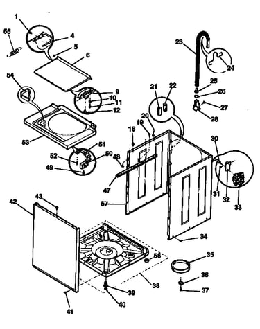 Washer-cabinet, top panel, base