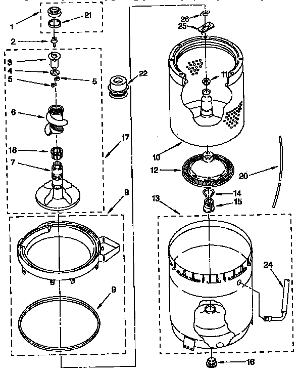 Agitator, basket and tub parts