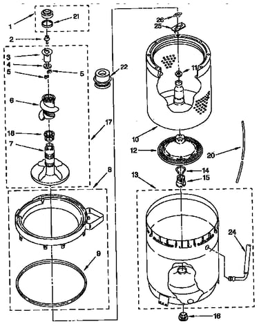 Agitator, basket and tub parts