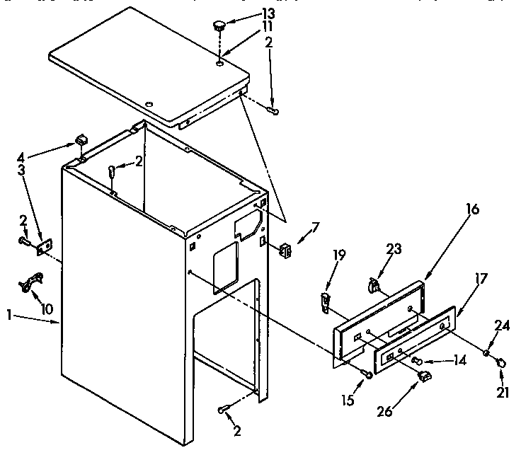 Cabinet and control parts