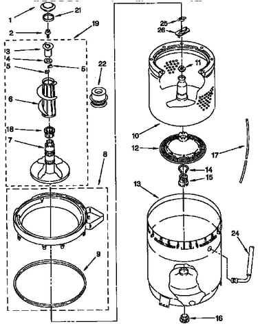 Agitator, basket, and tub parts