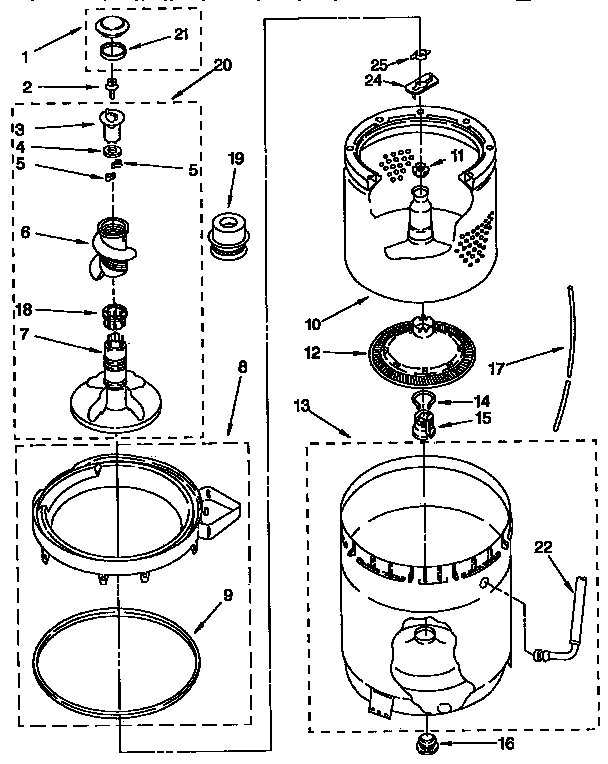 Agitator, basket, and tub parts