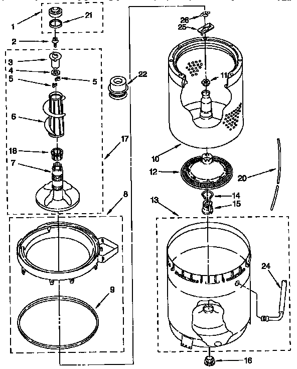Agitator, basket and tub parts