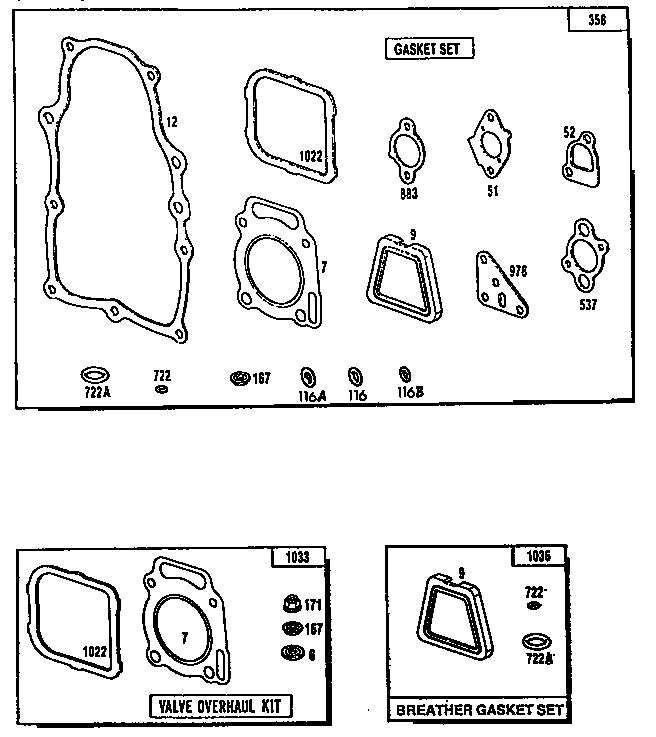 Gasket/breather gasket set and valve overhaul kit