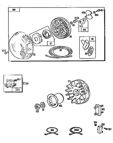 Rewind starter and flywheel assembly