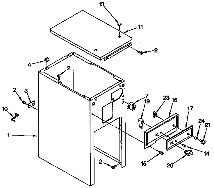 Cabinet and control parts