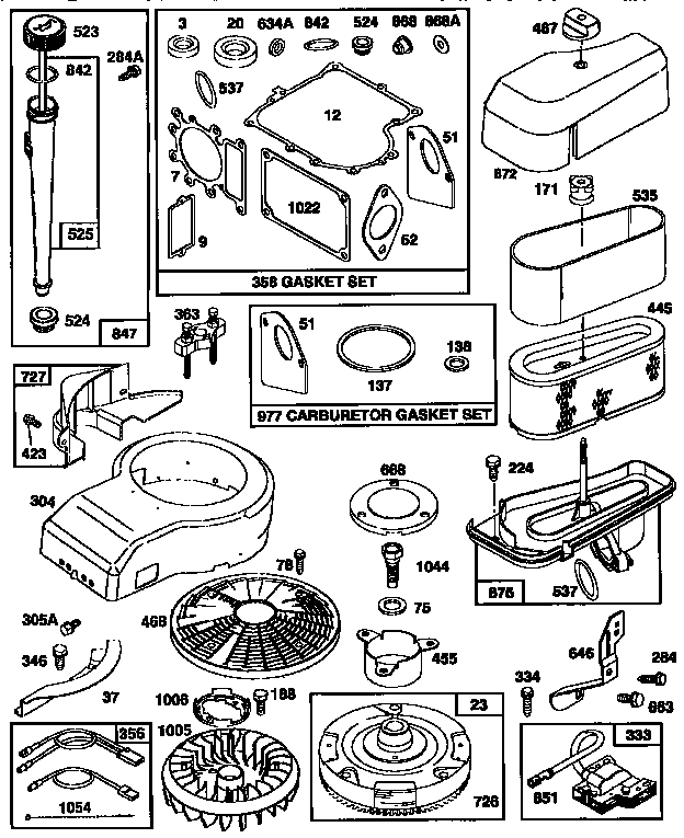 Flywheel/air cleaner assembly and gasket set