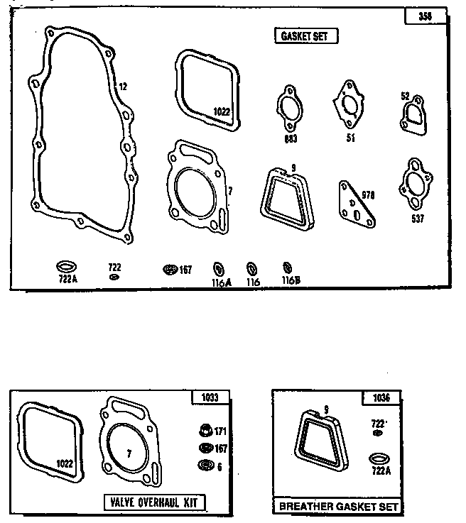 Gasket/breather gasket set and valve overhaul kit