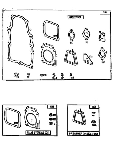 Gasket/breather gasket set and valve overhaul kit