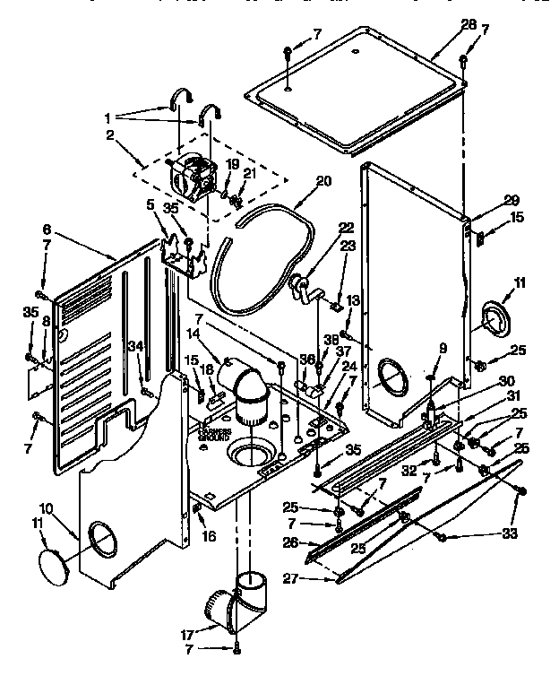 Dryer cabinet and motor parts
