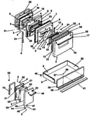 Doors, latch mechanism and drawer assemblies