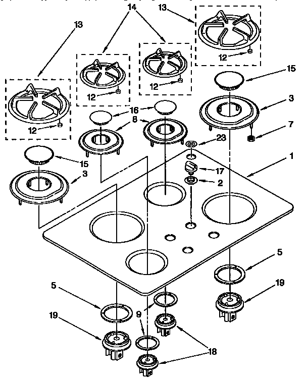 COOKTOP, BURNER AND GRATE