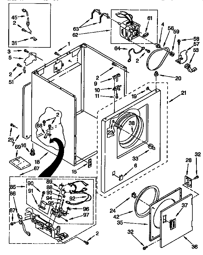 Cabinet, door and motor