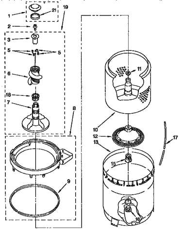 Agitator, basket and tub