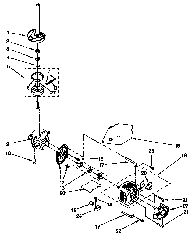 Brake, clutch, gearcase, motor and pump