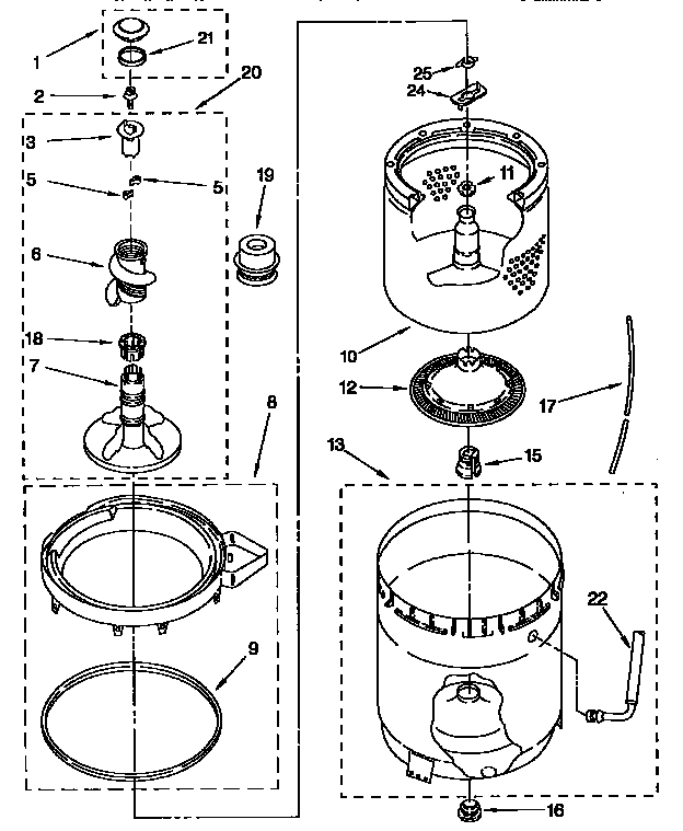 AGITATOR, BASKET AND TUB