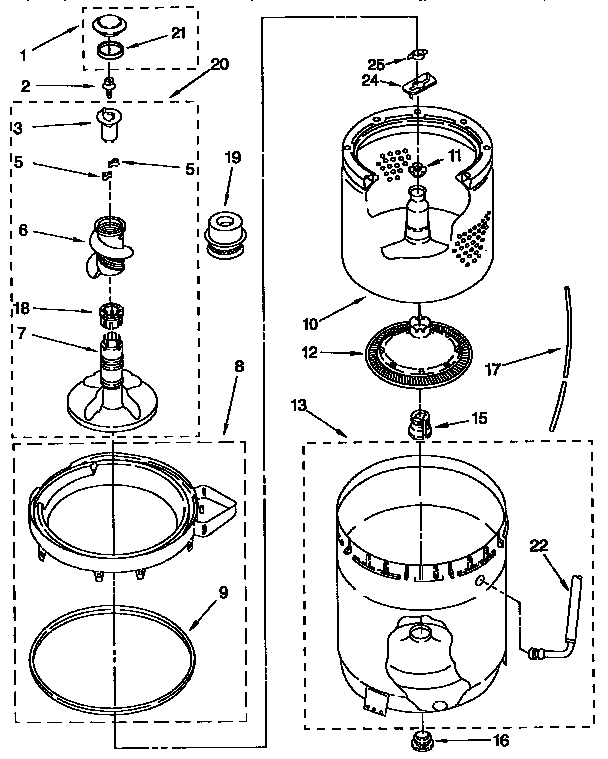 Agitator, basket and tub