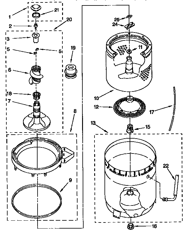 Agitator, basket and tub