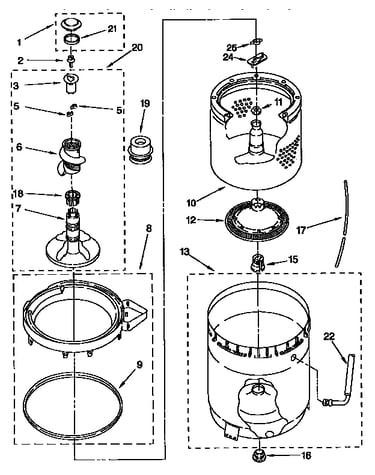 Agitator, basket and tub