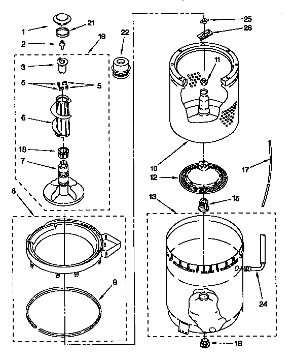 AGITATOR, BASKET AND TUB