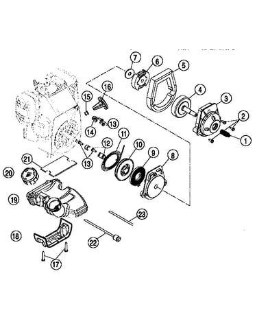 Clutch, starter module and fuel tank assemblies