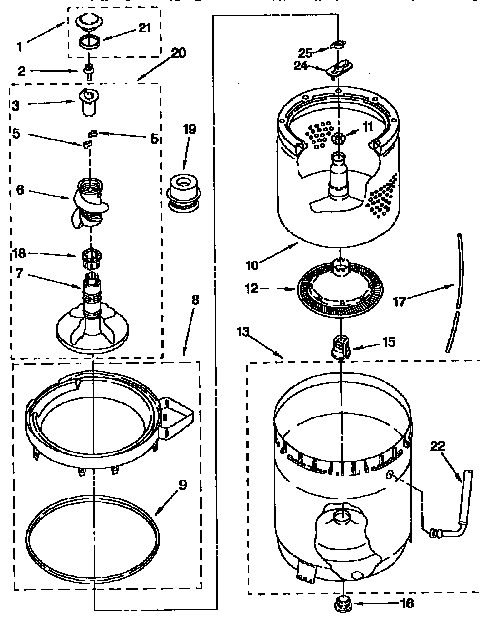 Agitator, basket, and tub